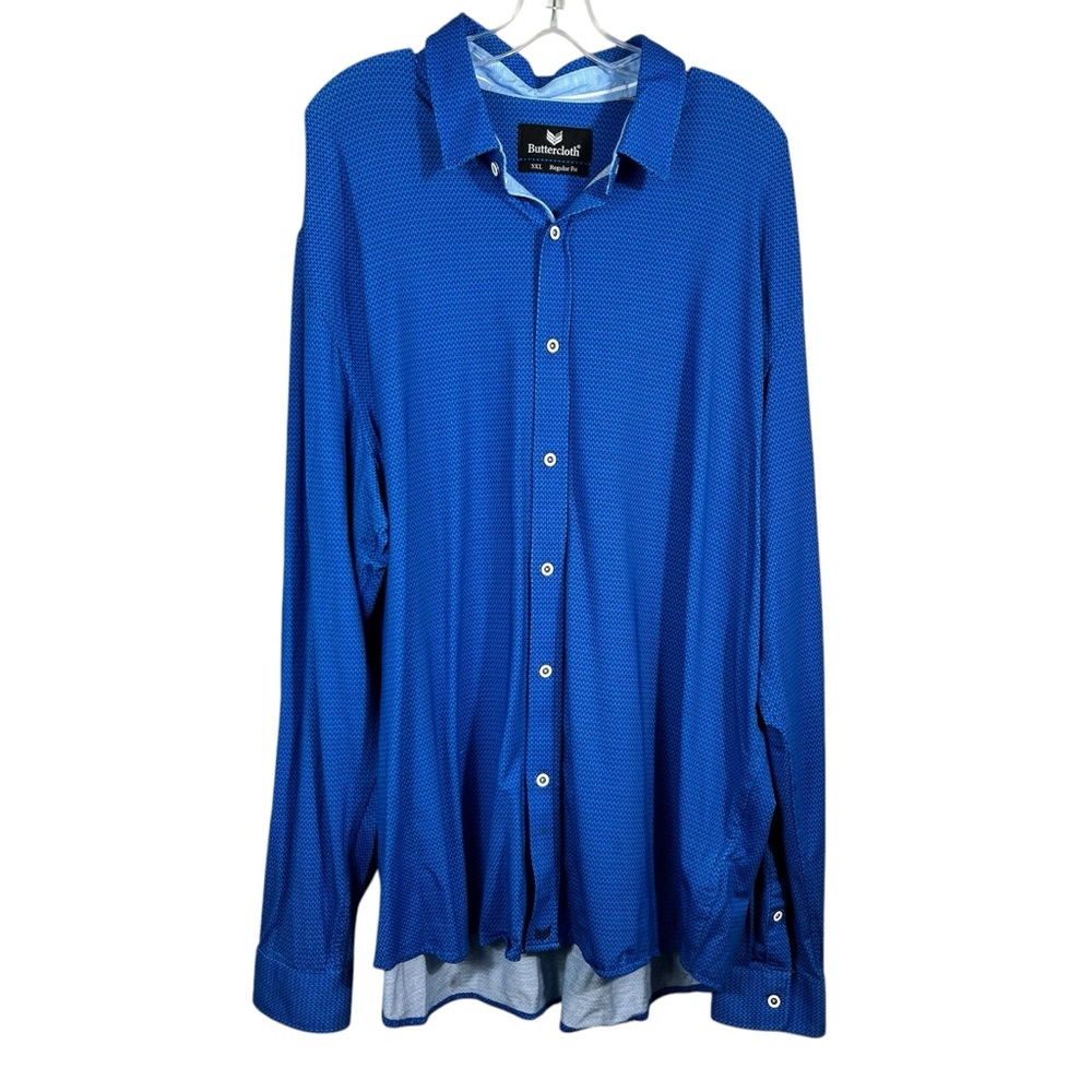 Buttercloth Mens Regular Fit Blue Pattern Button Down Collared Shirt XXXL 3XL